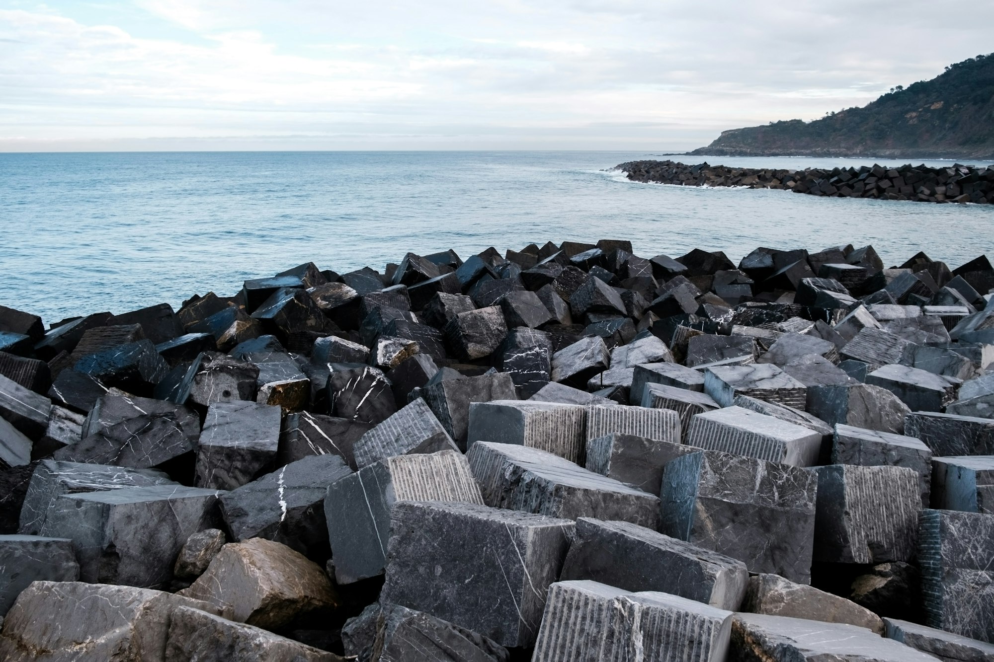 Granite blocks to act as breakwaters.