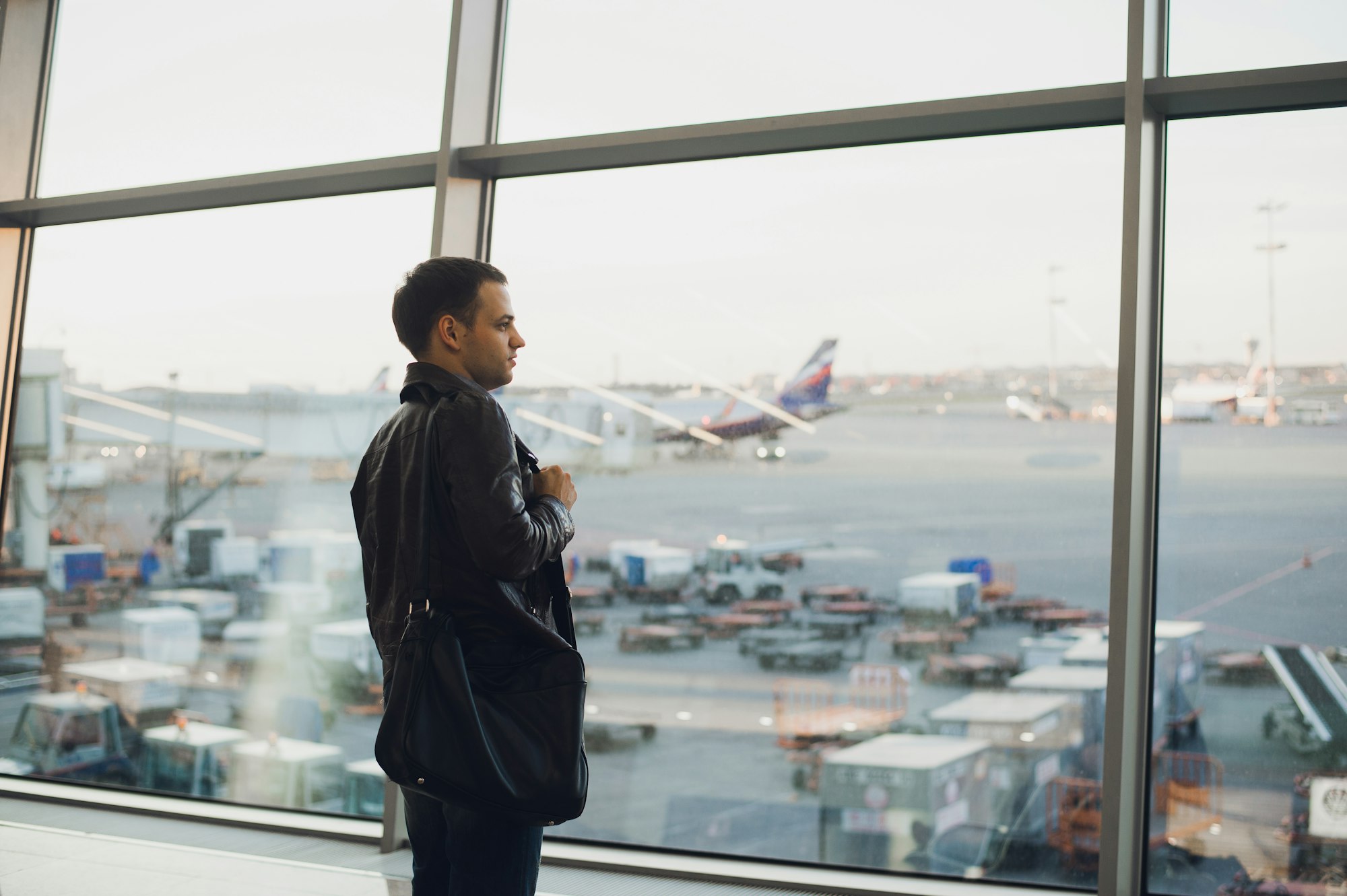 Silhouette of man waiting for the flight